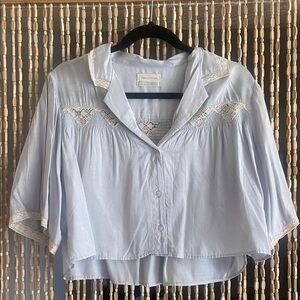 Urban Outfitters Light Blue Women's Top with Lace Detail